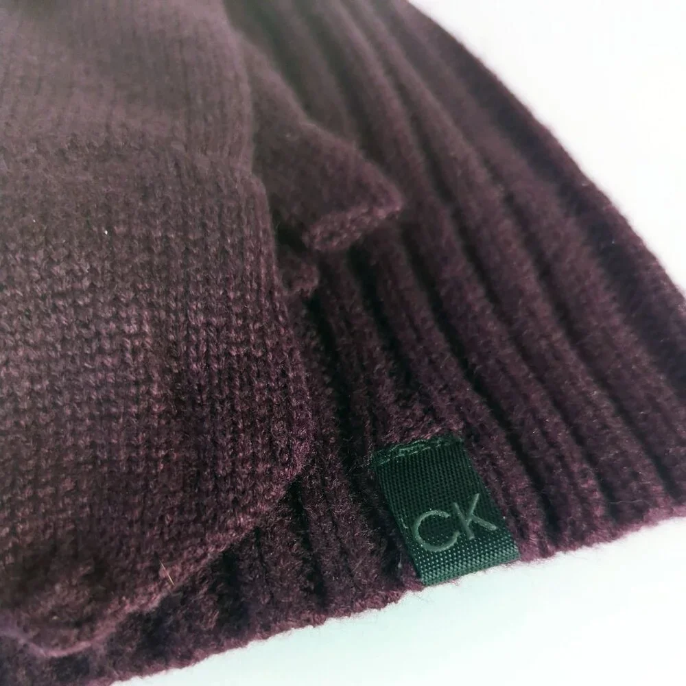 Calvin Klein Faux Fur Pom pom Hat Flip Top Gloves set Aubergine Purple